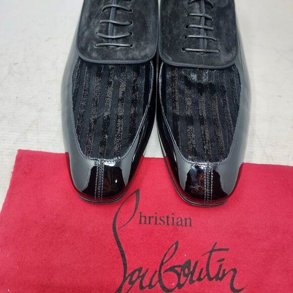 Christian Louboutin Black Lafitte Velvet Patent Striped Lace Up Shoe main image 9
